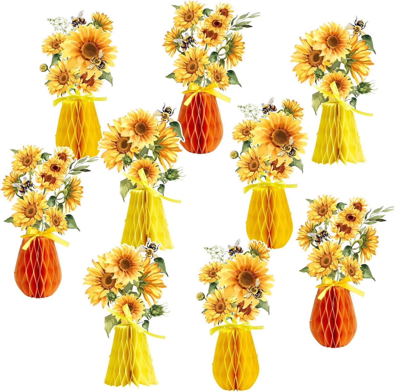 Sunflower Honeycomb Table Decorations – 9PCS Spring Tabletop Decor Summer Centerpieces, 12" 3D Sunflower Party Decorations for Baby Shower, Picnic, Wedding, Office & Living Room